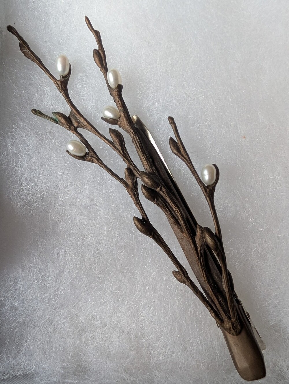 Michael Michaud Willow Bronze Freshwater Pearl Botanical Hair Clip 4.5"